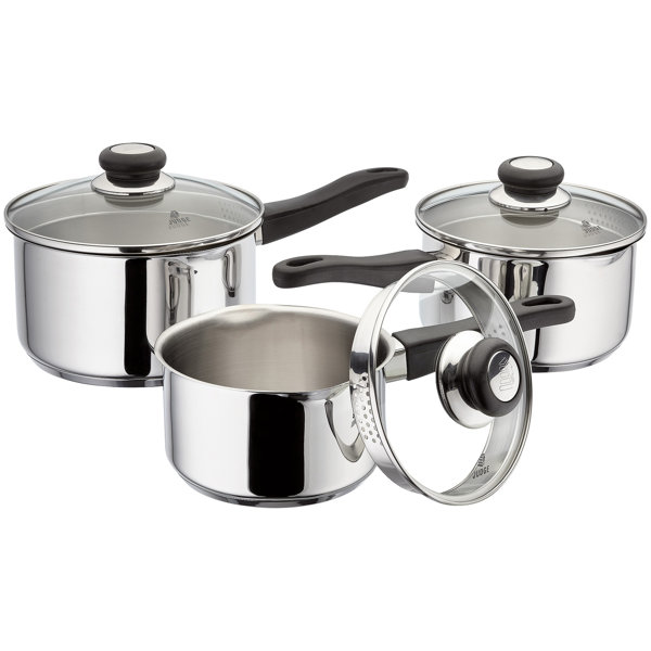 Judge Vista Set of 3 Stainless Steel Saucepans with Draining Lids, 16